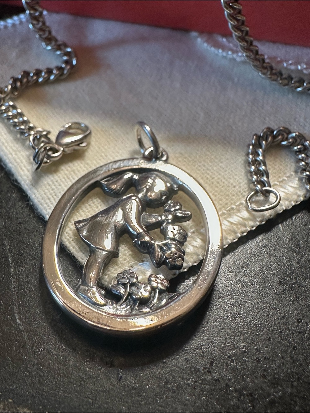 Retired James Avery Little Girl Picking Flowers/Gardening Pendant w/ 20” JAChain